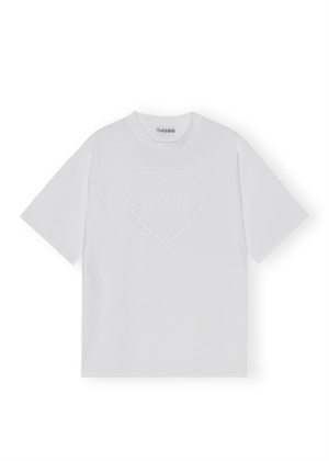 Heavy Cotton Drop Shoulder Heart tee Bright White T4033 Ganni 